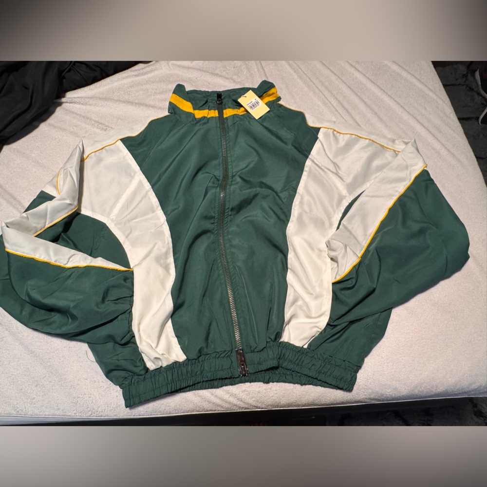 MNML Green and White Moto Jacket with Yellow Highlights